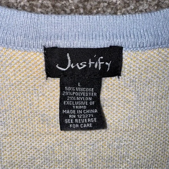 Justify Blue and Yellow Floral Grid Pattern Women's Cardigan Sweater Large - Picture 6 of 9